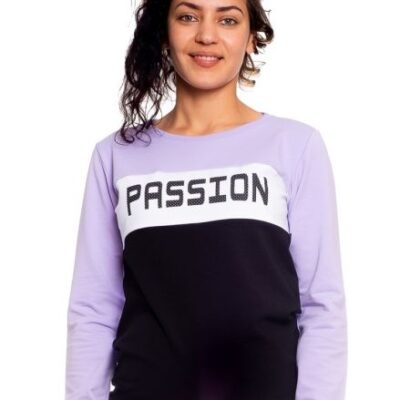 Tehotenská a dojčiaca mikina Be Maamaa "Passion" - Lila/Čierna/Biela