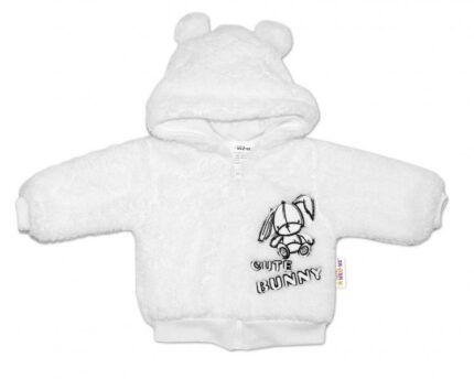 Baby Nellys Dojčenská chlupáčková bundička  s kapucňou Cute Bunny - biela, veľ. 68