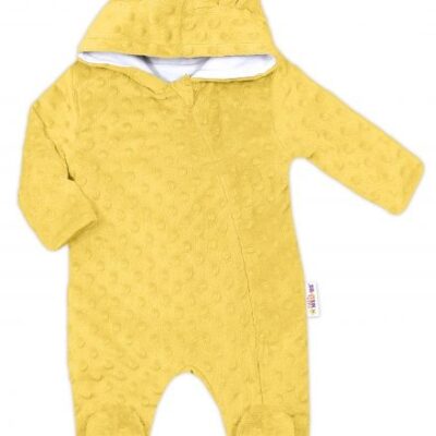 Zamatová kombinéza Minky Baby Nellys s uškami - Žltá