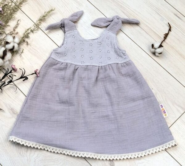Letné mušelínové šaty Baby Nellys "Summer" - Sivé