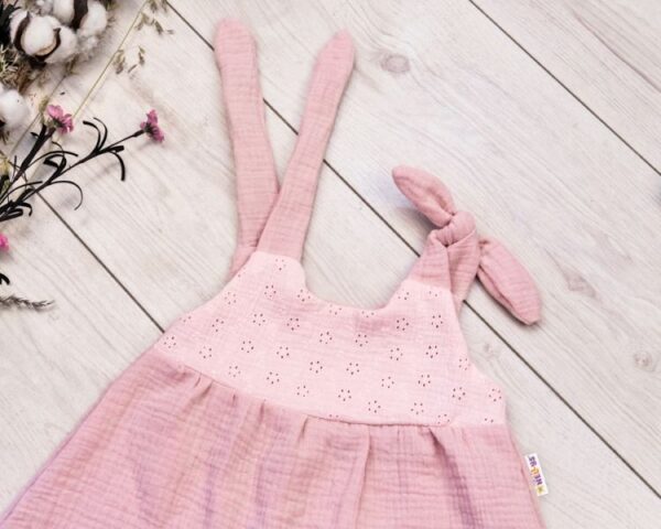 Letné mušelínové šaty Baby Nellys "Summer" - Púdrové/Marhuľové - Image 2