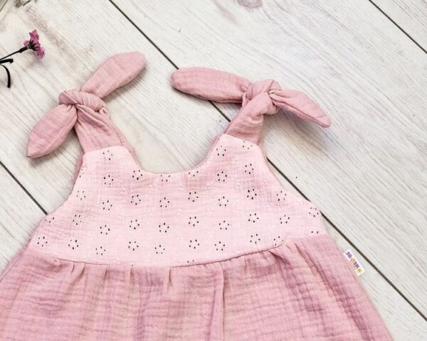 Letné mušelínové šaty Baby Nellys "Summer" - Púdrové/Marhuľové - Image 3