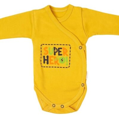 Dojčenské body s dlhým rukávom Mamatti "Hero" (zapínanie na boku) - Horčicové