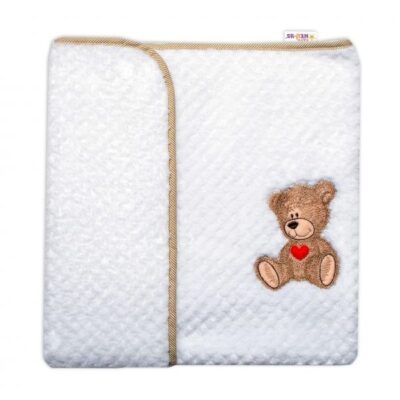 Detská fleecová deka Baby Nellys "Sweet Dreams Teddy" (80x100 cm) - Biela
