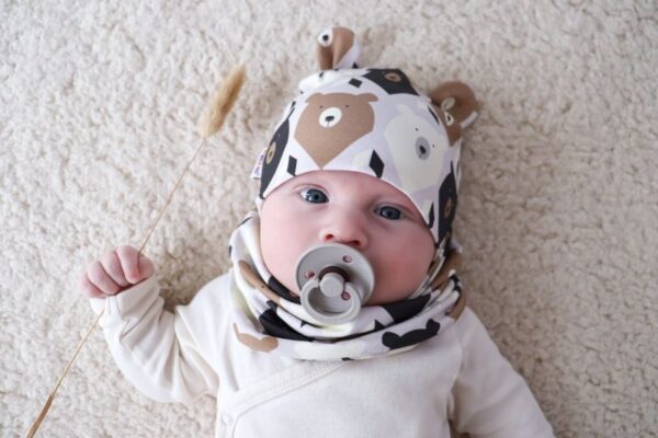 Súprava čiapky a komínika Baby Nellys "Medvede" - Hnedá/Smotanová - Image 2