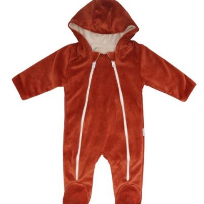 Zamatový dojčenský overal Mamatti "Baby Fox" - Hnedý