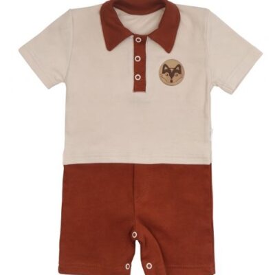 Dojčenský overal Mamatti "Baby Fox" (body s nohavičkami) - Béžovo-hnedý