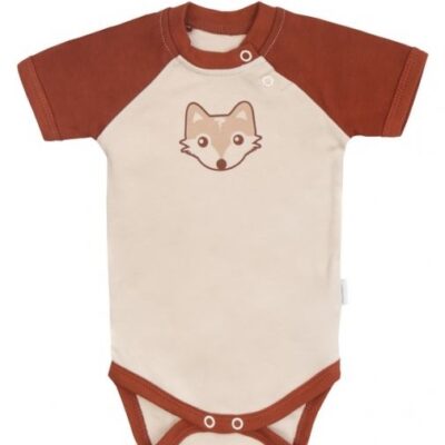 Dojčenské body s krátkym rukávom Mamatti "Baby Fox" - Béžovo-hnedé