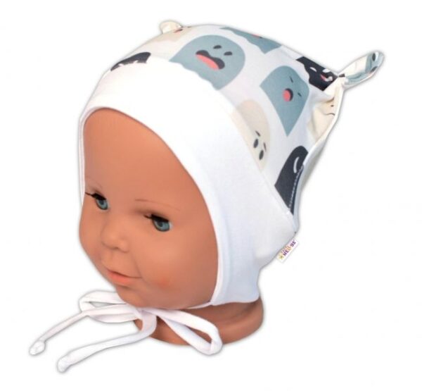 Dojčenská čiapočka "uzlík" Baby Nellys "Príšerky" - Biela/Mätová - Image 2
