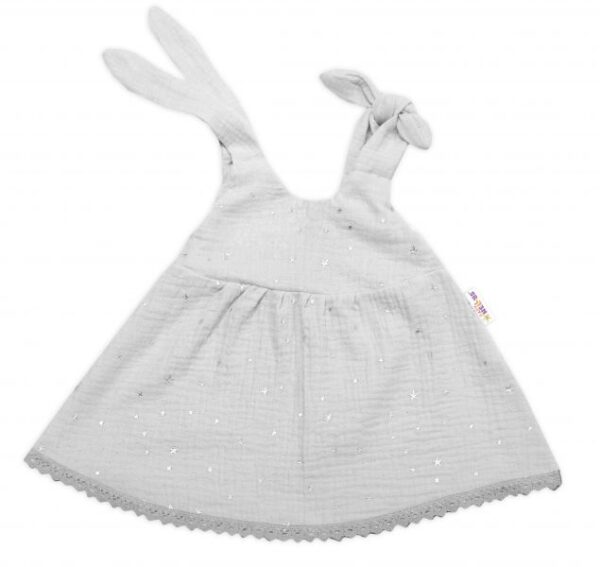 Letné mušelínové šaty Baby Nellys "Summer Stars" - Sivé - Image 4