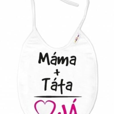 Nepremokavý podbradník Baby Nellys "Mama + Tata" - Biely