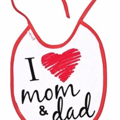 Nepremokavý podbradník Baby Nellys "I love mom & dad" - Červený