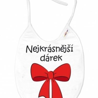 Nepremokavý podbradník Baby Nellys "Najkrajší darček" - Biely