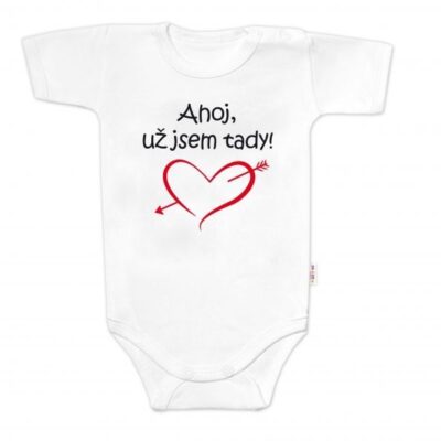 Body s krátkym rukávom a nápisom "Ahoj, už som tu!" - Biele