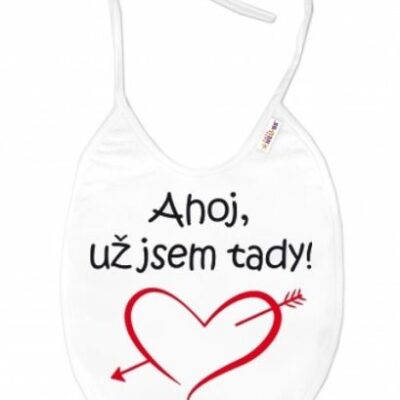 Nepremokavý podbradník Baby Nellys "Ahoj, už som tu!" - Biely