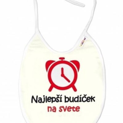 Nepremokavý podbradník Baby Nellys "Najlepší budíček na svete" - Smotanový