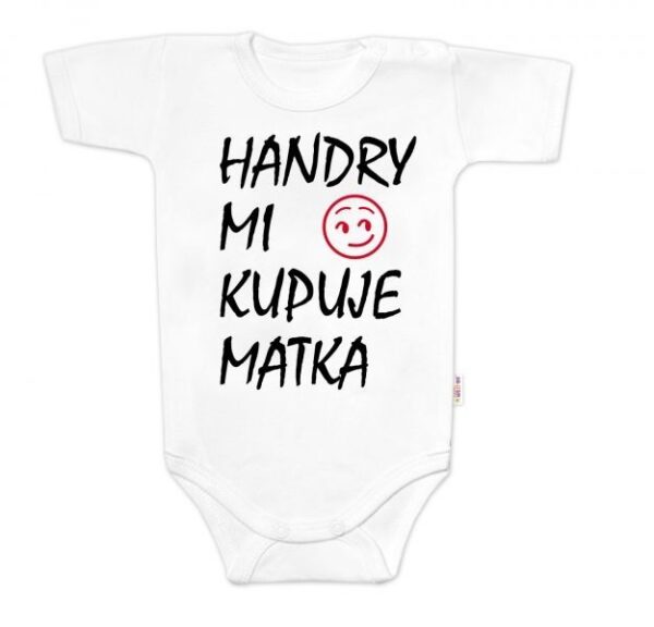 Body s krátkym rukávom a nápisom "Handry mi kupuje matka" - Biele