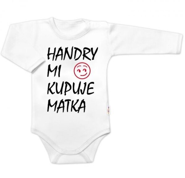 Body s dlhým rukávom a nápisom "Handry mi kupuje matka" - Biele