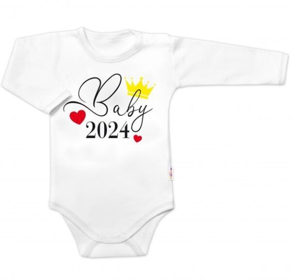 Dojčenské body Baby Nellys s nápisom "Baby 2024" - Biele, dlhý rukáv