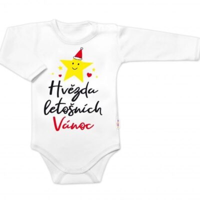 Vianočné body Baby Nellys "Hviezda Vianoc" - Biele, dlhý rukáv