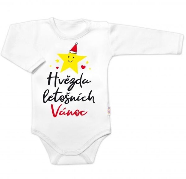 Vianočné body Baby Nellys "Hviezda Vianoc" - Biele, dlhý rukáv