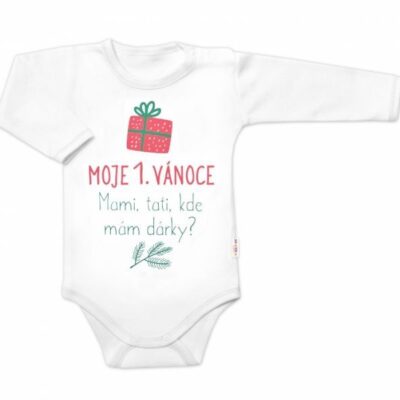 Vianočné body Baby Nellys "Moje 1. Vianoce" - Biele, dlhý rukáv