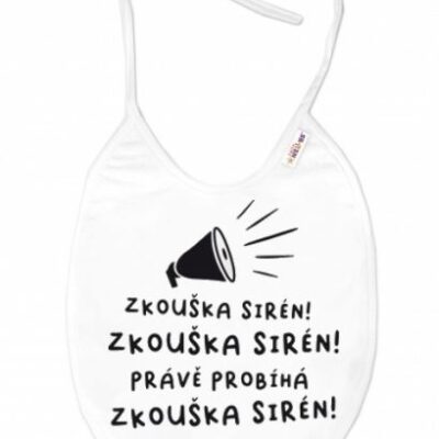 Nepremokavý podbradník Baby Nellys "Skúška sirén!" - Biely