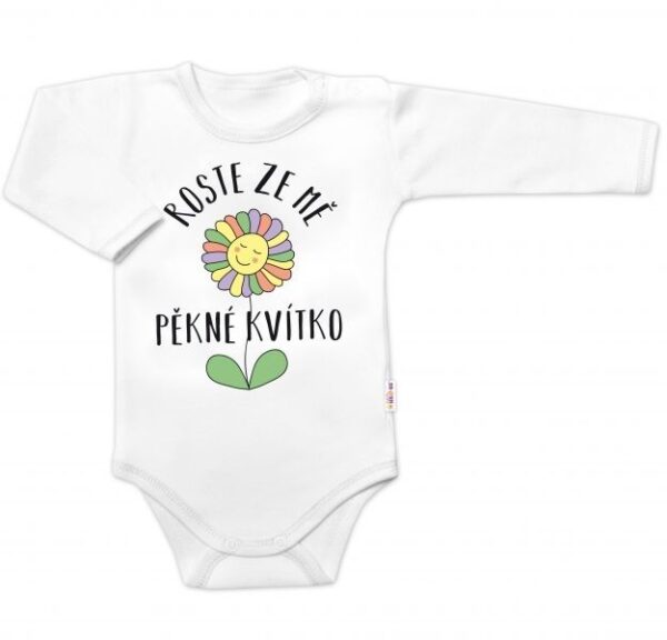 Dojčenské body Baby Nellys s nápisom "Rastie zo mňa pekné kvietko" - Biele