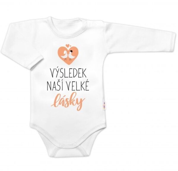 Dojčenské body Baby Nellys s nápisom "Výsledok našej veľkej lásky" - Biele