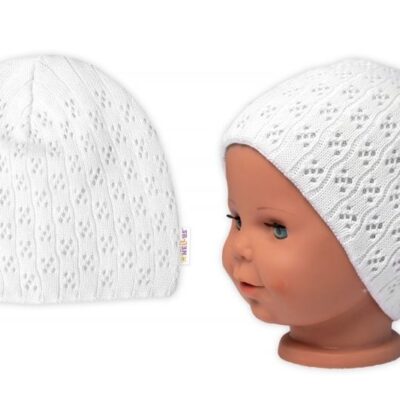 Bavlnená dvojvrstvová ažúrová čiapka Baby Nellys - Biela