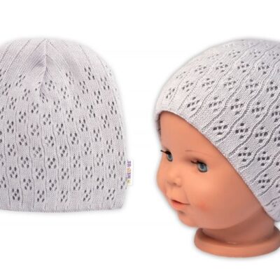 Bavlnená dvojvrstvová ažúrová čiapka Baby Nellys - Sivá