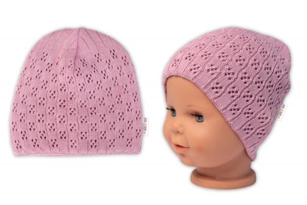 Bavlnená dvojvrstvová ažúrová čiapka Baby Nellys - Púdrová