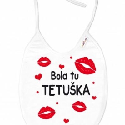 Nepremokavý podbradník Baby Nellys s nápisom "Bola tu tetuška" - Biely