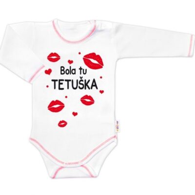 Dojčenské body Baby Nellys s nápisom "Bola tu TETUŠKA" - Biele, dlhý rukáv