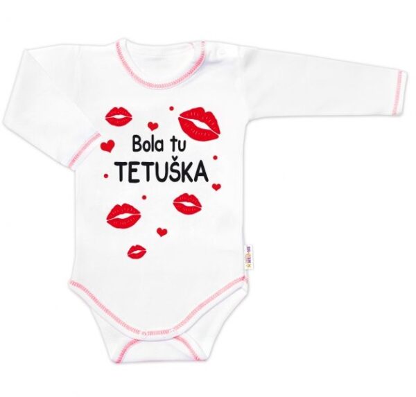Dojčenské body Baby Nellys s nápisom "Bola tu TETUŠKA" - Biele, dlhý rukáv
