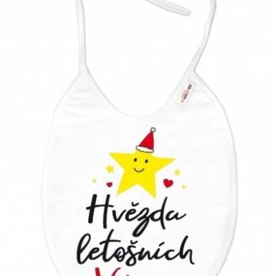 Vianočný nepremokavý podbradník Baby Nellys "Hviezda Vianoc" - Biely