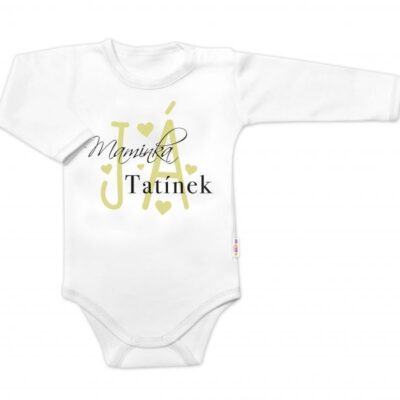 Dojčenské body Baby Nellys s nápisom "Maminka, Tatínek, JÁ" - Biele