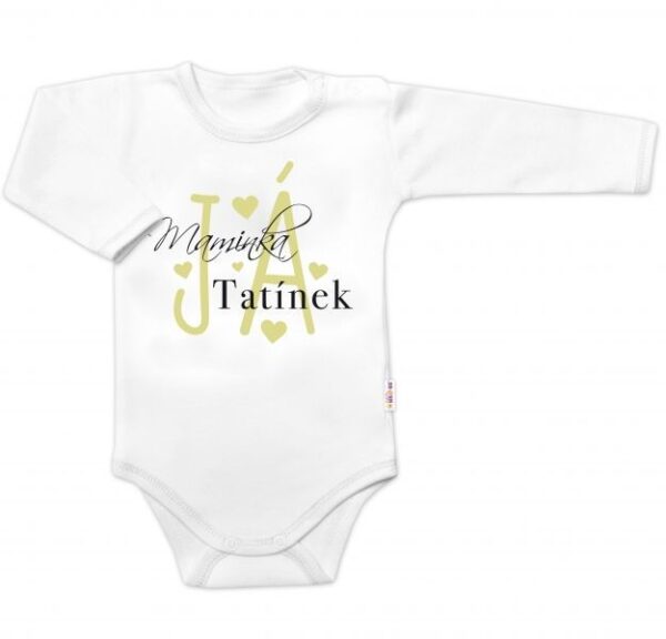 Dojčenské body Baby Nellys s nápisom "Maminka, Tatínek, JÁ" - Biele