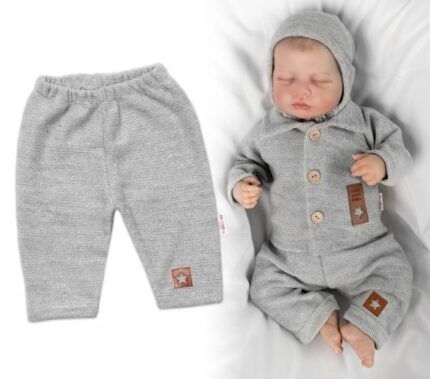 Pletené nohavice Hand Made Boy, Baby Nellys, sivé, veľ. 62