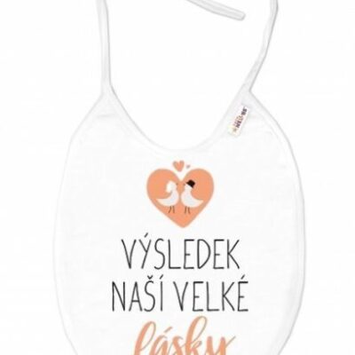 Nepremokavý podbradník Baby Nellys "Výsledok našej veľkej lásky" - Biely