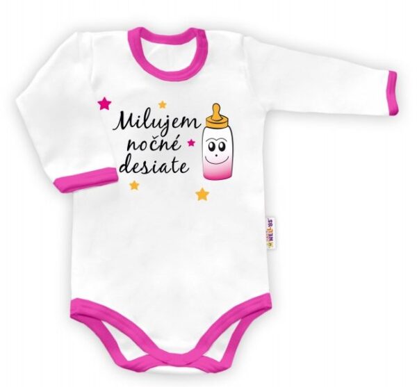 Dojčenské body Baby Nellys "Milujem nočné desiate" - Biele/Ružové, dlhý rukáv
