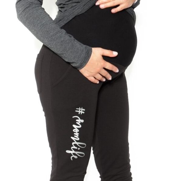Tehotenské tepláky Be MaaMaa "MOM life" - Čierne - Image 5