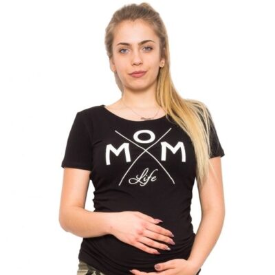 Tehotenské tričko Be MaaMaa "Mom Live" - Čierne