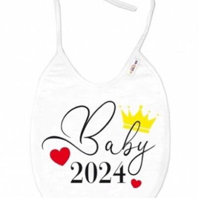Nepremokavý podbradník Baby Nellys "Baby 2024" - Biely