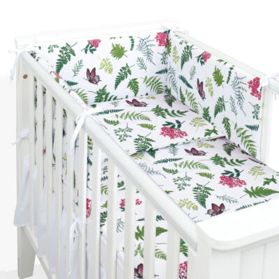2-dielna sada obliečky s výplňou do postieľky, Paprade, biela/zelená