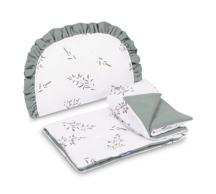 2D sada do kočíka, postieľky, kolísky, mušelín, bavlna, Lúka, zelená, khaki