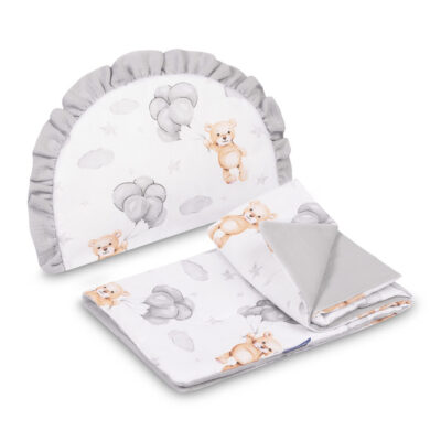 2D sada do kočíka, postieľky, kolísky, mušelín, bavlna, Medvedík, šedá, biela