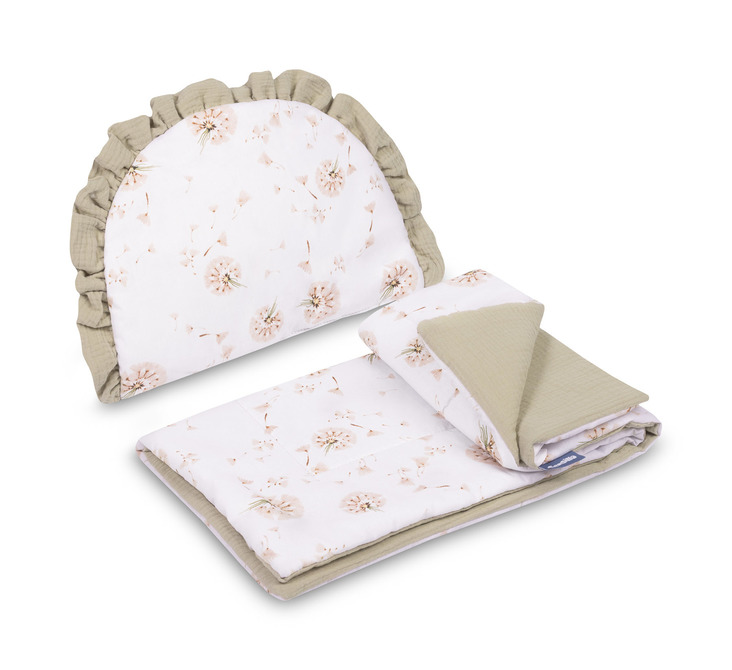 2D sada do kočíka, postieľky, kolísky, mušelín, bavlna, Púpava, béžová