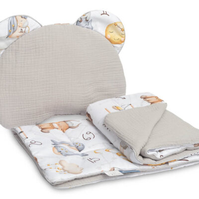 2D sada do kočíka, postieľky, kolísky, mušelín, bavlna - šedá, biela