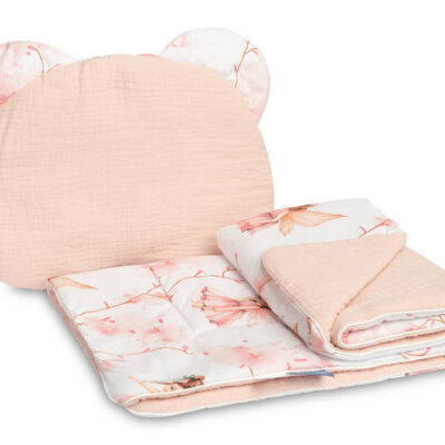 2D sada do kočíka, postieľky, kolísky, mušelín, bavlna - Víla Ema, ružová, biela